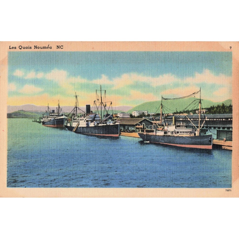 Vintage Les Quais Noumea NC Postcard Harbor Ships Waterfront Scene New Caledonia - Picture 1 of 2